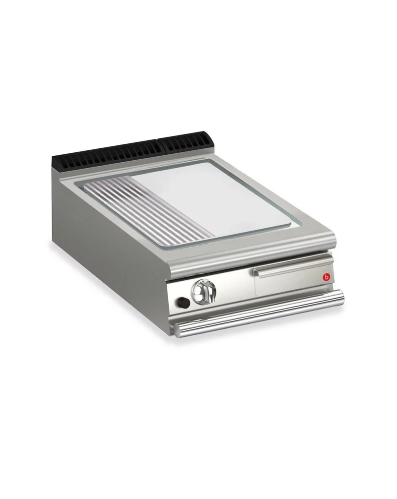 Plancha gaz - Plaque AISI 430 1/3 rainurée - Largeur 600 mm - Gamme QUEEN 900 - 90QSFTG623 - Baron