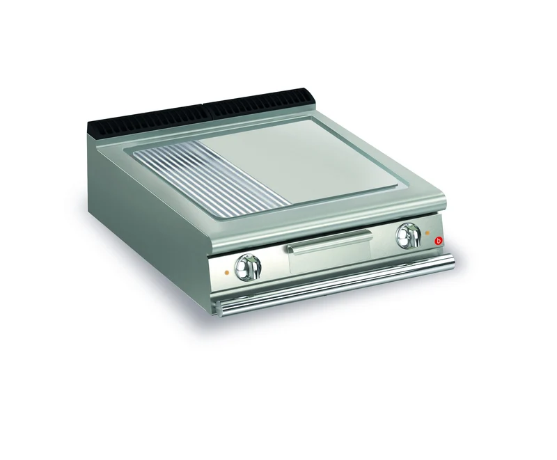 Top plancha électrique - Plaque 1/3 rainurée 37,3 dm² - Chrome dur - Larg. 800 mm - 705 x 490 - 70QSFTE825 - Baron
