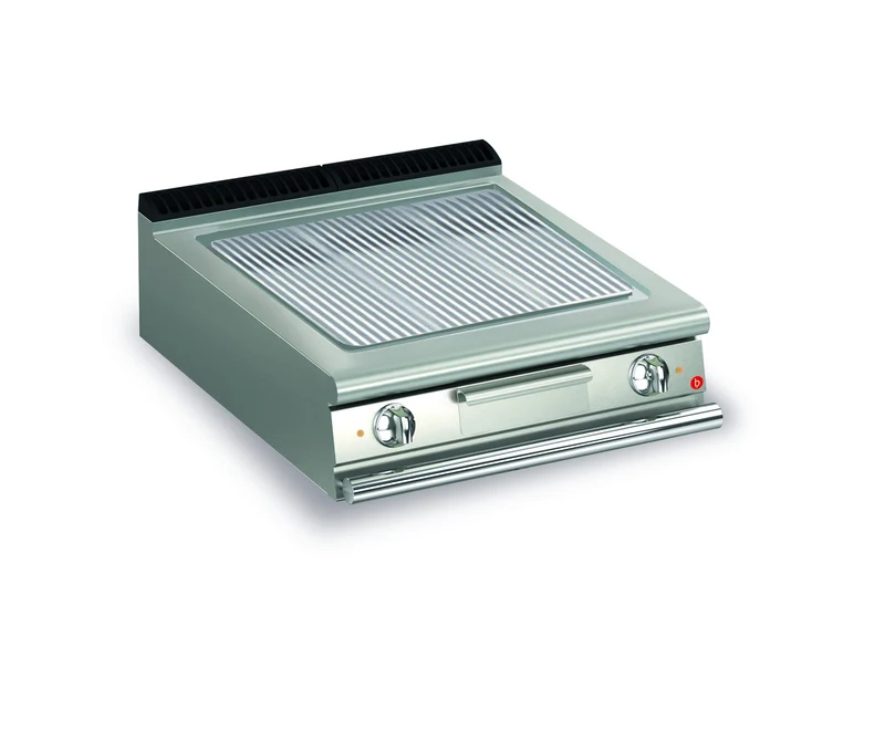 Top plancha électrique - Plaque rainurée 37,3 dm² - AISI 430 - Larg. 800 mm - 705 x 490 - Gamme QUEEN 700 - 70QSFTE813 - Baron
