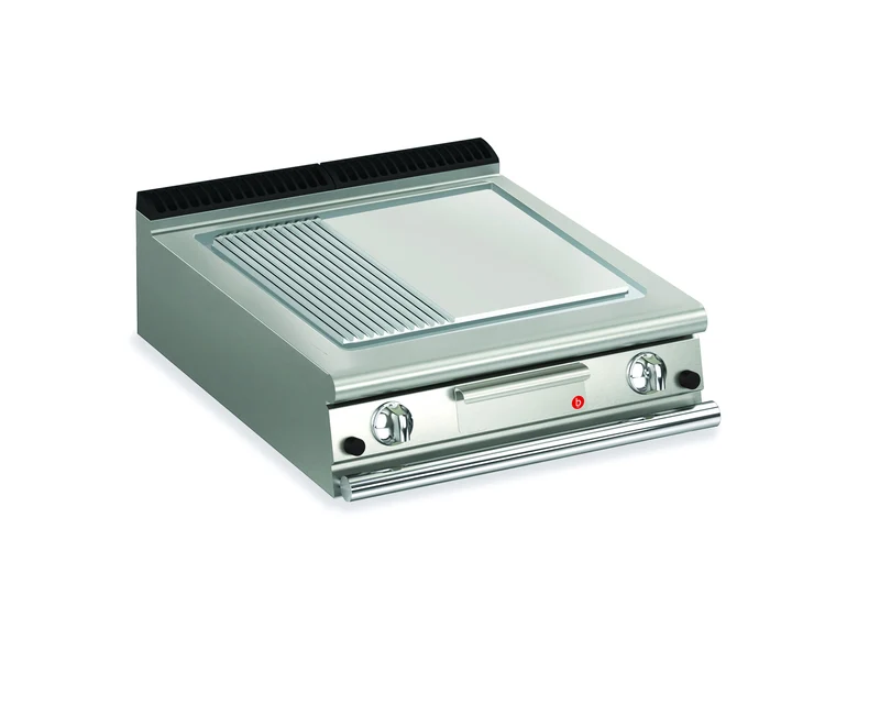 Top plancha gaz - Plaque 1/3 rainurée 37,3 dm² - AISI 430 - Larg. 800 mm - 705 x 490 - Gamme QUEEN 700 - 70QSFTG823 - Baron