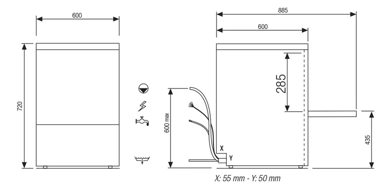 Lave-vaisselle - 20 litres - STEELTECH DG - Panier 500 x 500 mm - Avec adoucisseur - STEEL361DGA - COLGED