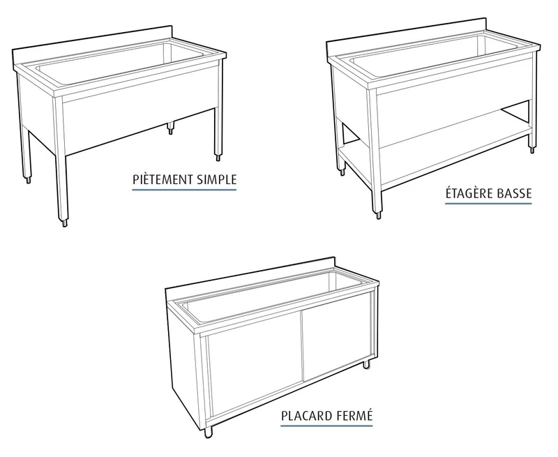 Plonge pâtissière inox - 1 bac - Profondeur 700 mm - Longueur 1200 mm - Avec étagère - PGGN12ET