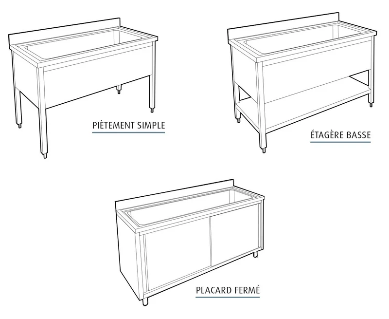 Plonge pâtissière inox - 1 bac - Profondeur 700 mm - Longueur 1000 mm - Avec étagère - PGGN10ET
