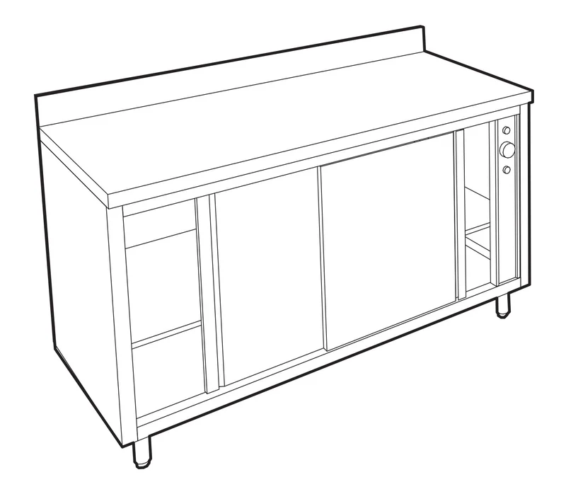 Meuble adossé inox chauffant profondeur 700 mm - Simple face - Longueur 1200 mm - TCH12ET