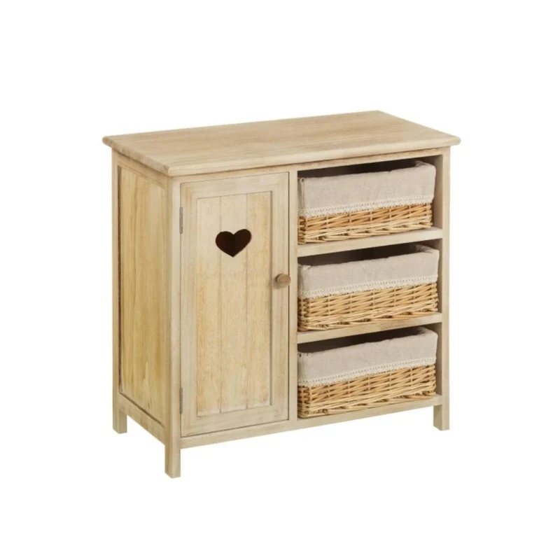Armoire de campagne avec 1 porte et 3 paniers - 56x30x55 cm