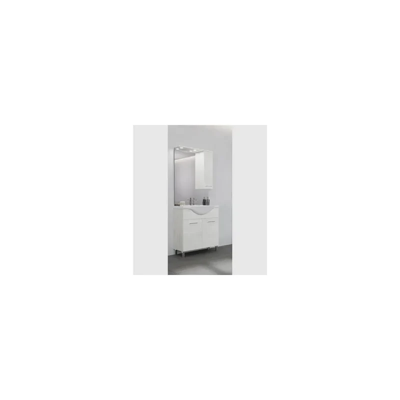 Base 2 portes avec vasque 76 cm - miroir - élément mural et ill. LED inversée blanche