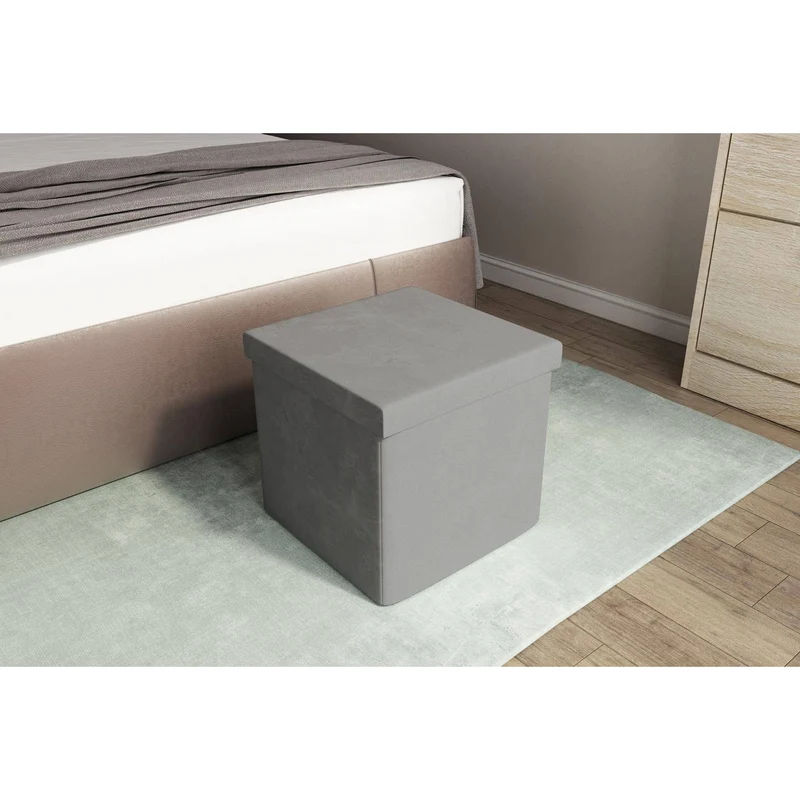 Pouf de rangement gris 38x38xh38 cm