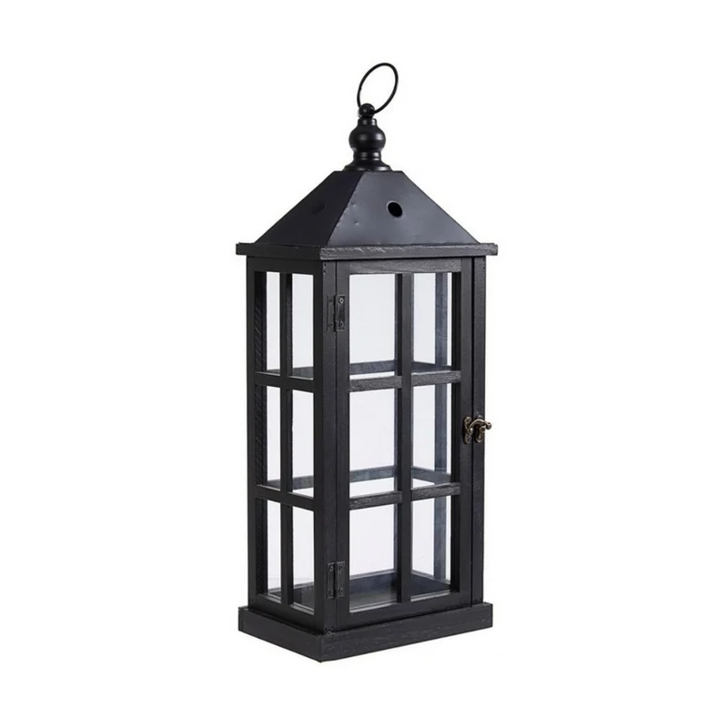Lanterne h55 noire en bois et verre 22,5x15