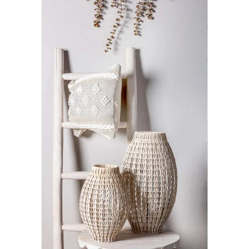 Lampe de table en rotin blanchi H51