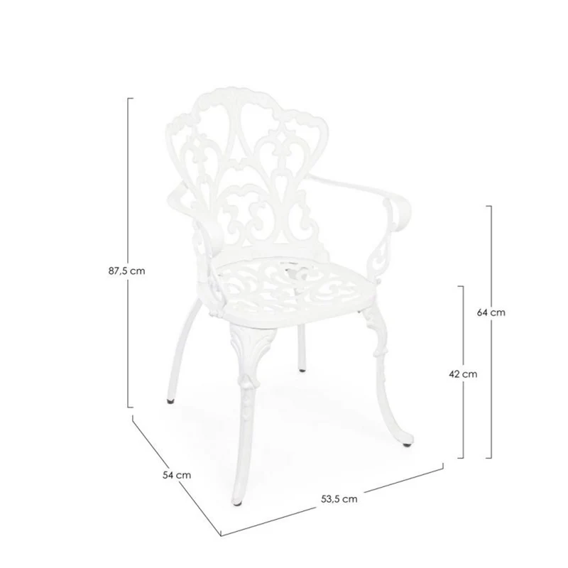 Chaise en aluminium blanc avec accoudoirs 57,5x58x87,5