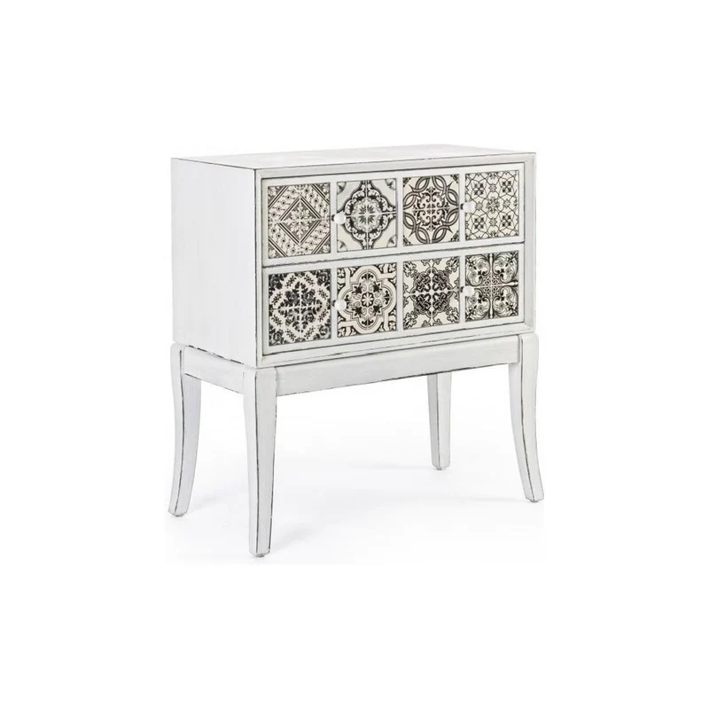 Commode avec 2 tiroirs blanc et gris 72,5x36x81