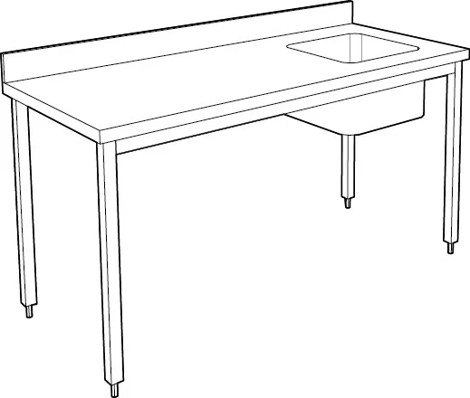 Table adossée inox avec bac profondeur 700 mm - Bac à droite - Longueur 1200 mm - TACFD712T