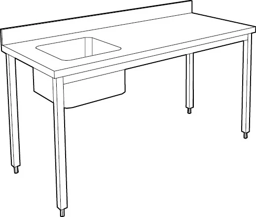 Table adossée inox avec bac profondeur 700 mm - Bac à gauche - Longueur 1800 mm - TACFG718T