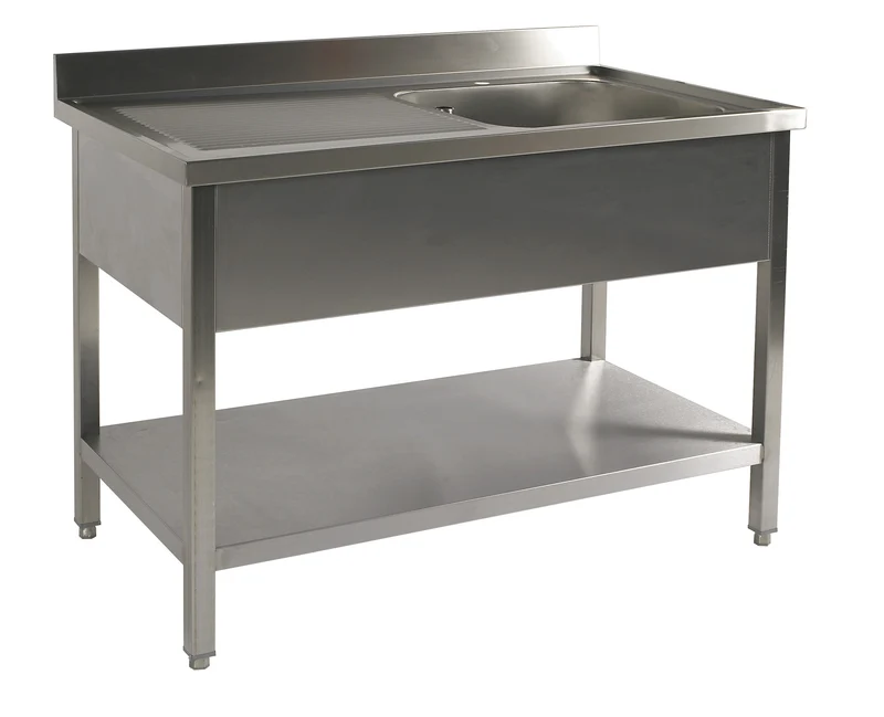 Table du chef adossée inox avec étagère profondeur 700 mm - Bac à droite - TACFD716ET - Nosem