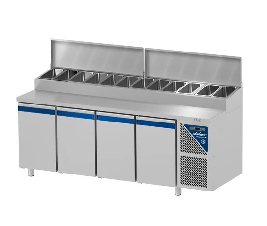 Table snack positive +4/+10°C - Couvercle acier - 4 portes pleines - Prof. 800 - 600 x 400 - PS804C-3 - Dalmec