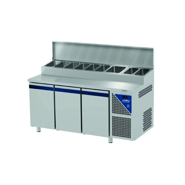 Table snack positive +4/+10°C - Couvercle acier - 3 portes pleines - Prof. 800 - 600 x 400 - PS803C-3 - Dalmec