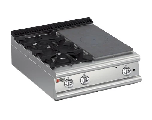 Plaque de cuisson - Top 2 feux vifs + 1/2 Plaque coup de feu - Gamme Queen 900 - Baron - 90QTPMG803SX