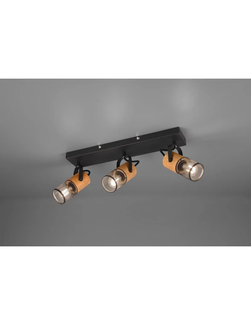 Spot Tosh Noir 3xE14 Spot Cage Bois Et Métal L44 cm Trio Lighting