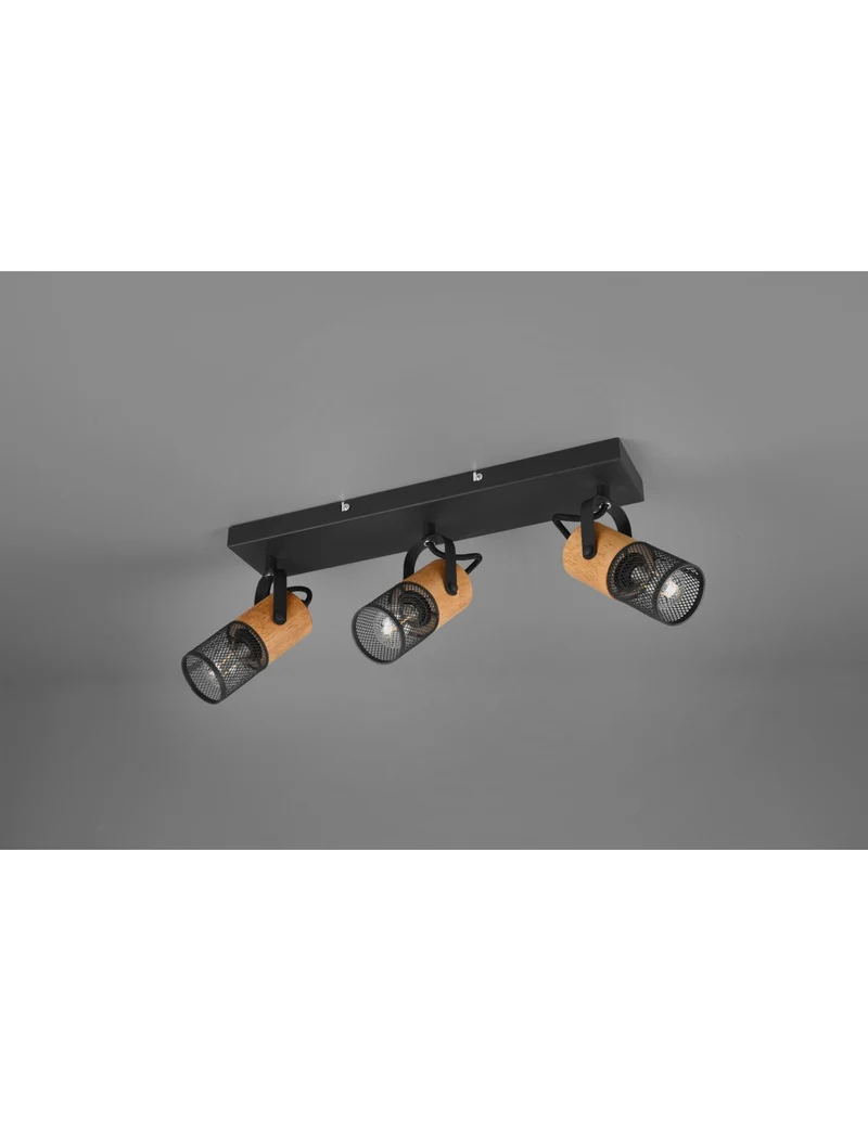 Spot Tosh Noir 3xE14 Spot Cage Bois Et Métal L44 cm Trio Lighting
