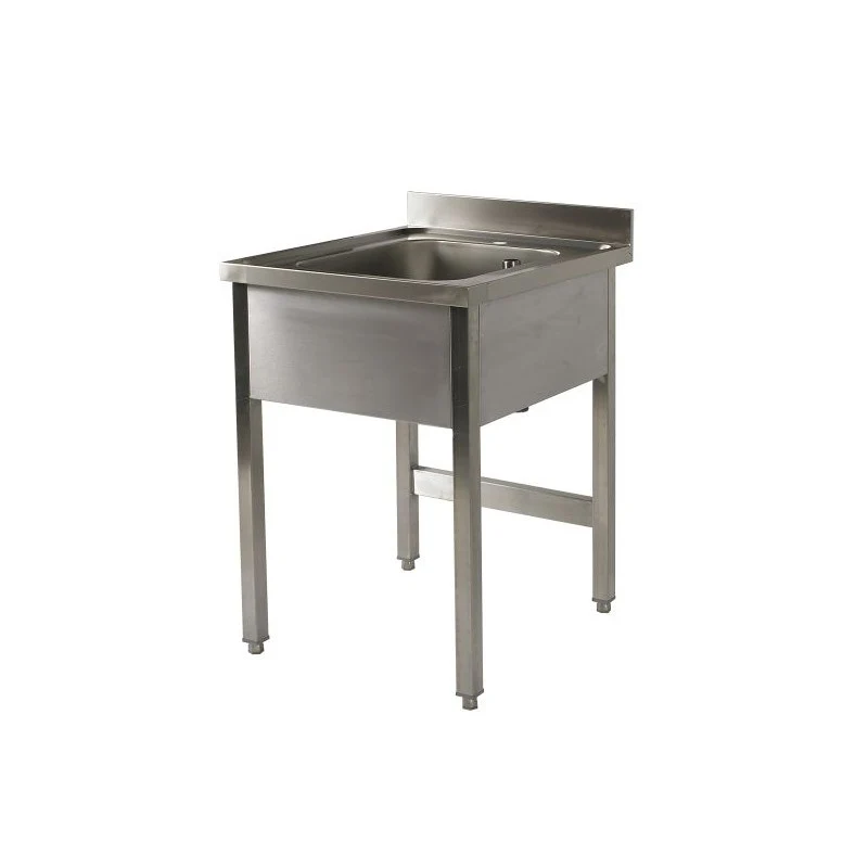 Plonge inox 1 bac - Sans égouttoir - Profondeur 700 mm - Piètement simple - PG715T