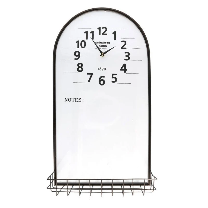 Horloge en métal avec étagère et tableau noir 38x71x2-14 cm