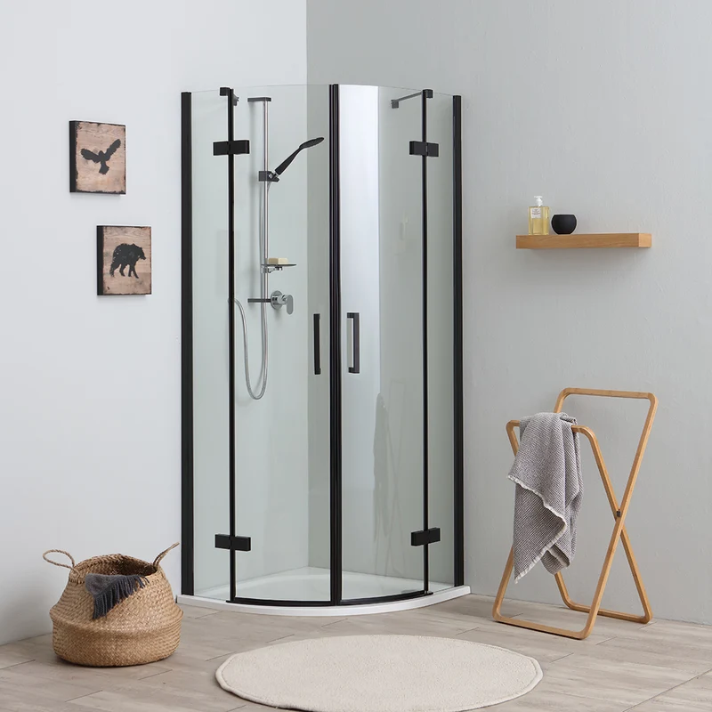 Paroi de douche semi-circulaire 90x90 avec ouverture battante noire