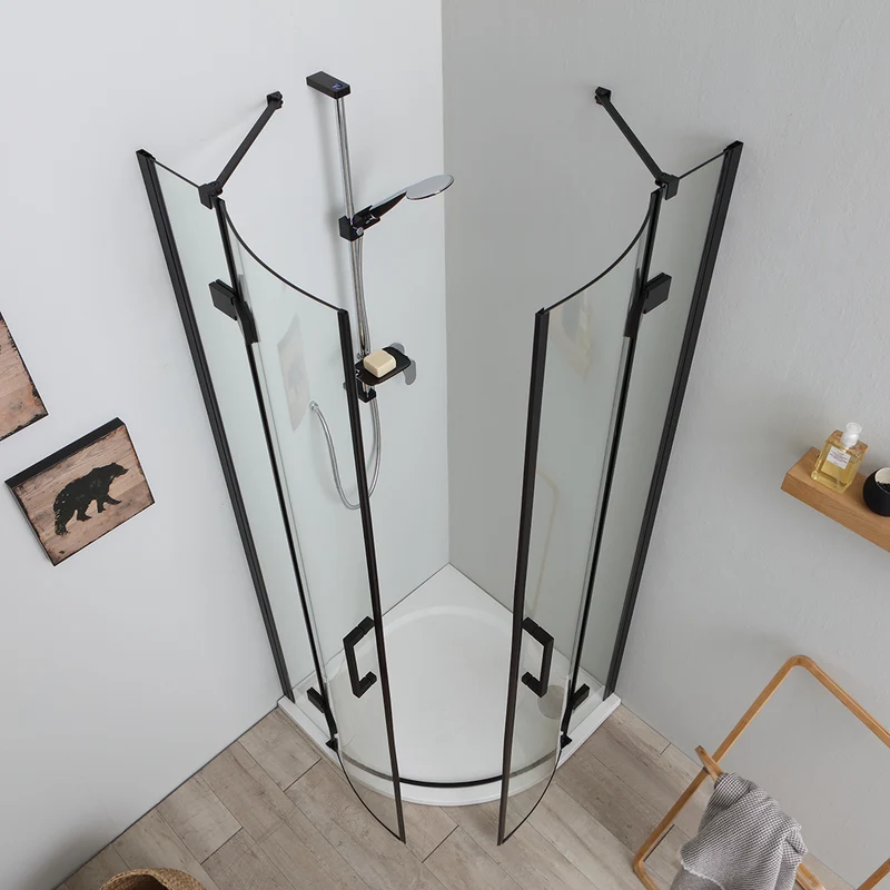 Paroi de douche semi-circulaire 90x90 avec ouverture battante noire