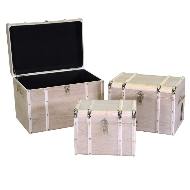 Coffre rectangulaire en bois blanchi 1-3