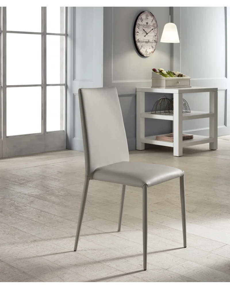 4x Chaise Cleo STS simili cuir gris clair et métal