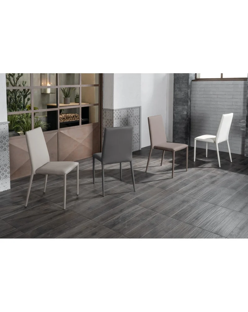 4x Chaise Cleo STS simili cuir gris clair et métal