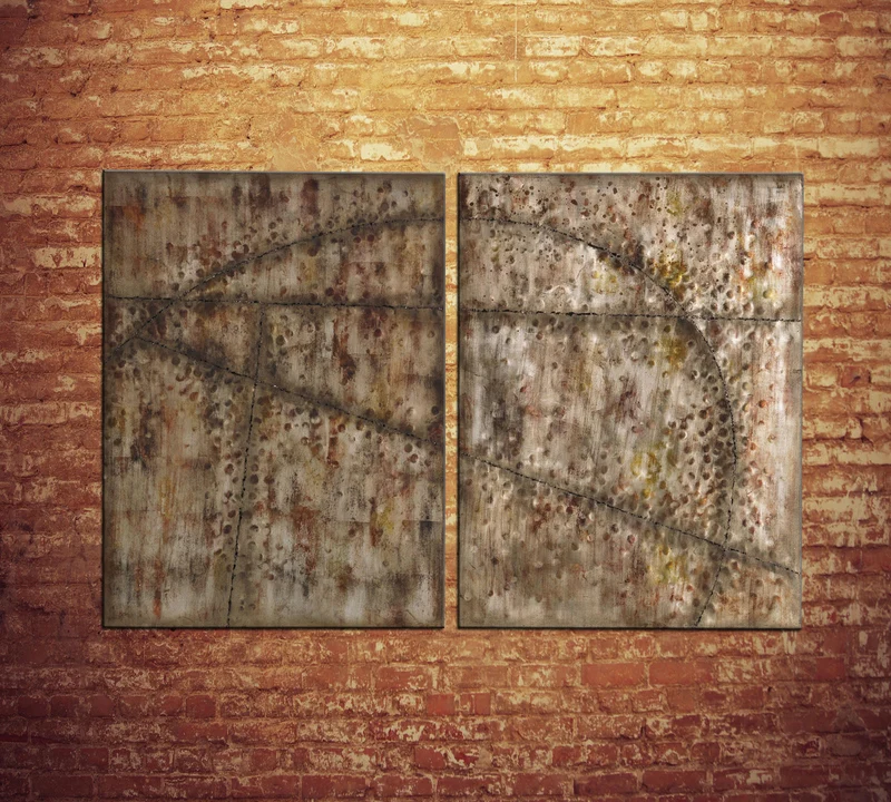 Huile sur toile multicolore et cadre métal 75x100 cm