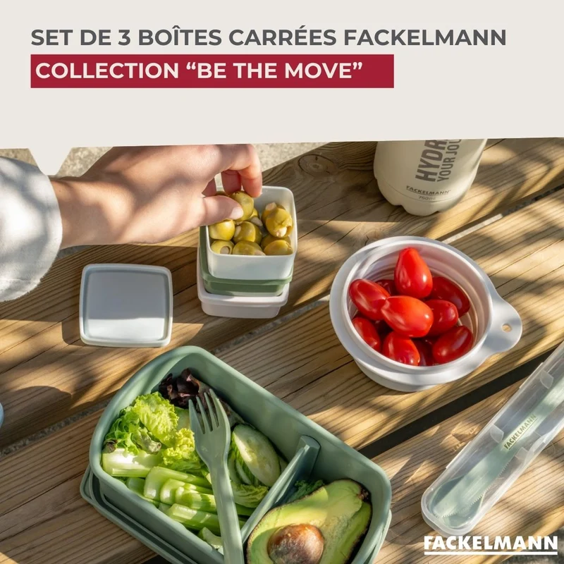 Lot de 2 lunch box 1L avec 2 ustensiles de cuisine Fackelmann Storage