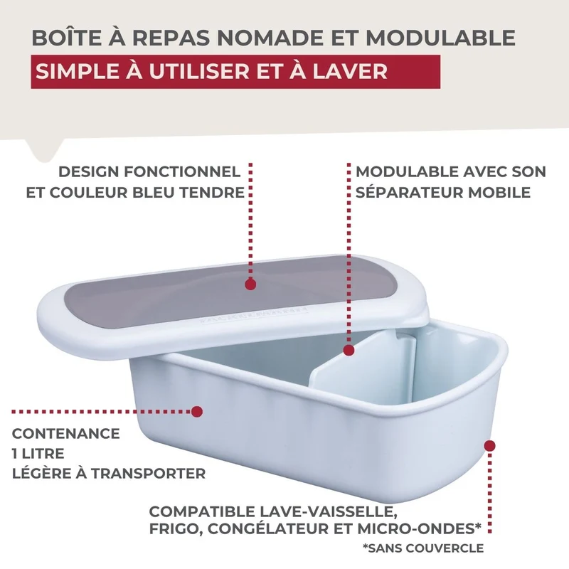Lunchbox Bleue à compartiment réglable 1 litre sans BPA Fackelmann Storage