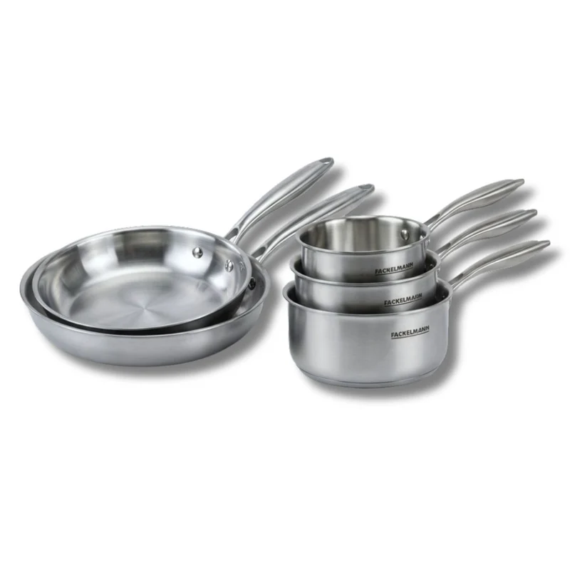 Batterie de cuisine avec 2 poêles 20/28 cm et 2 casseroles 14/18 cm en acier inoxydable sans PFAS Fackelmann Vita3