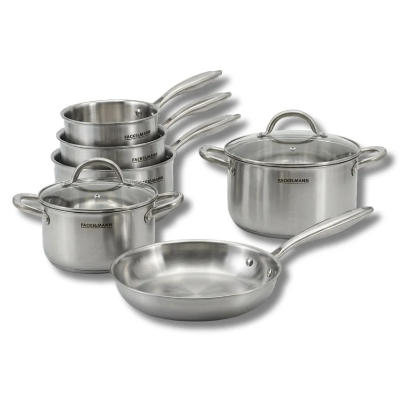 Batterie de cuisine avec 1 poêle de cuisson 20 cm 2 casseroles 14/18 cm et 2 faitouts 20/24 cm sans PFAS Fackelmann Vita3