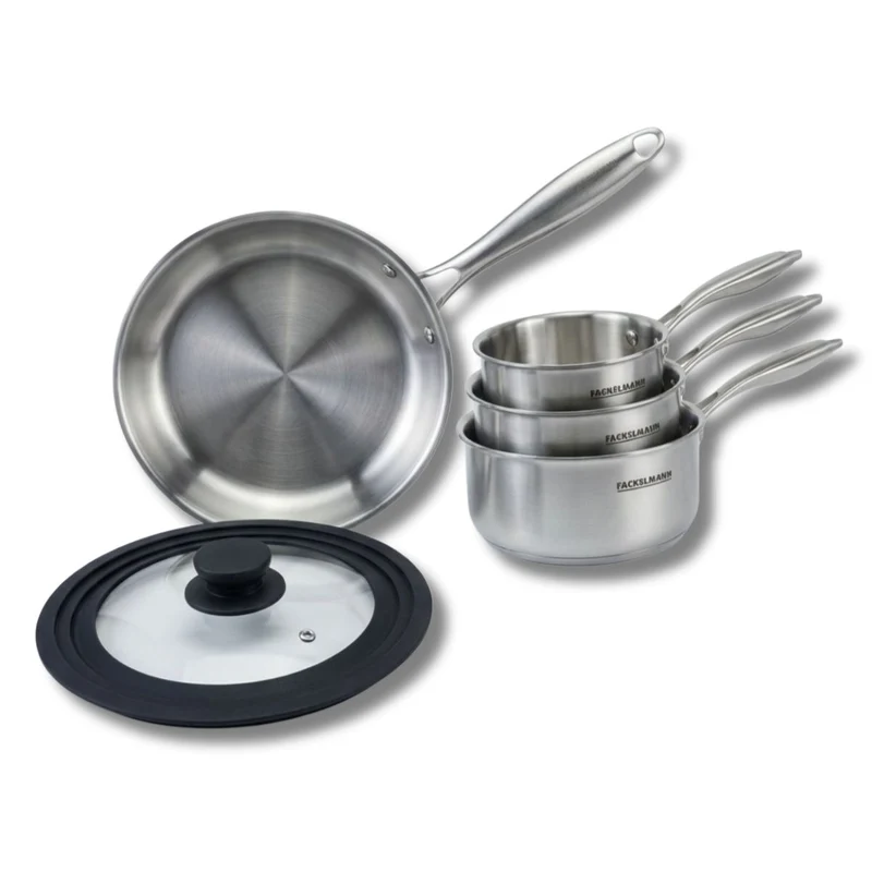Batterie de cuisine avec 1 poêle 20 cm et 2 casseroles 14/18 cm avec 1 couvercle de cuisson universel sans PFAS Fackelmann Vita3