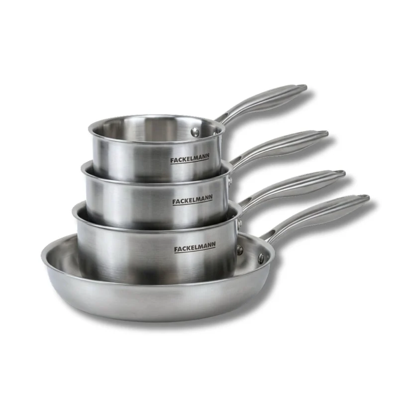 Batterie de cuisine avec 1 poêle 24 cm et 2 casseroles 14/18 cm en inox sans PFAS Fackelmann Vita3
