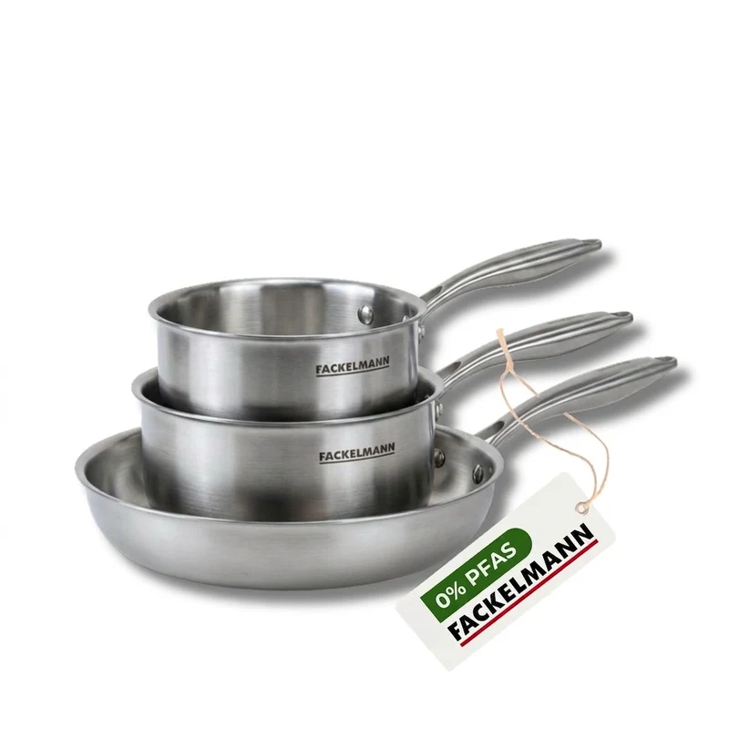 Batterie de cuisine avec 1 poêle de cuisson 20 cm et 3 casseroles 14/18 cm en inox sans PFAS Fackelmann Vita3