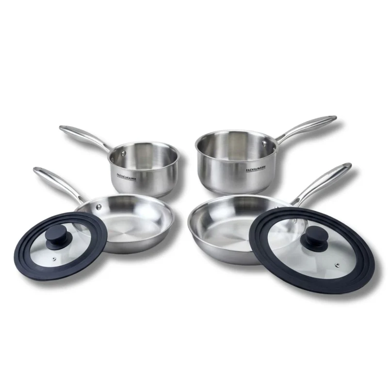 Batterie de cuisine avec 2 casseroles 14/18 cm et 2 poêles 20/24 cm avec 2 ustensiles de cuisine sans PFAS Fackelmann Vita3