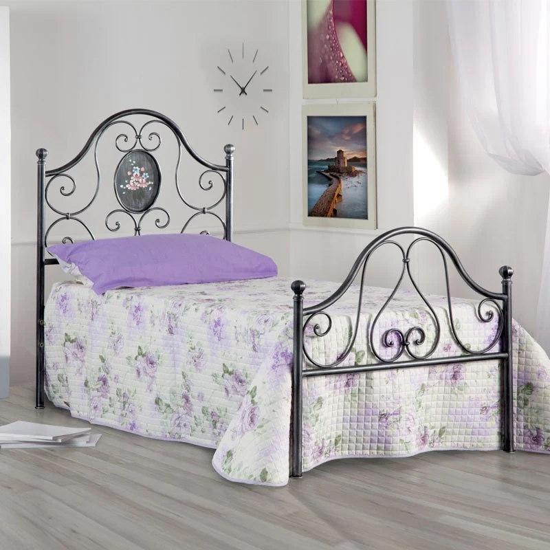 Lit simple en fer avec pied de lit Black Gold LORY 95x208x h130 cm