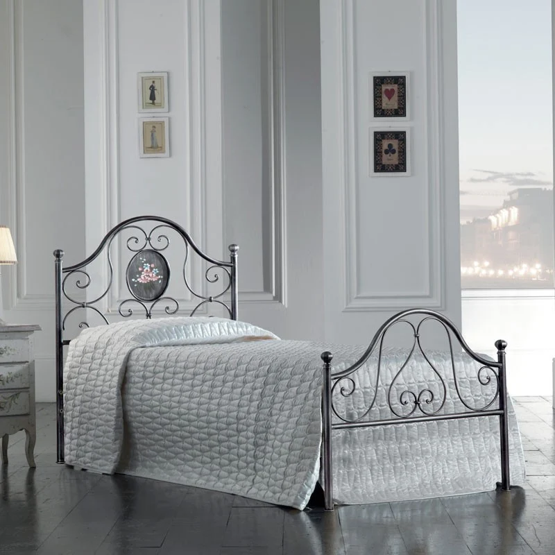Lit simple en fer avec pied de lit Noir Argent LORY 95x208x h130 cm