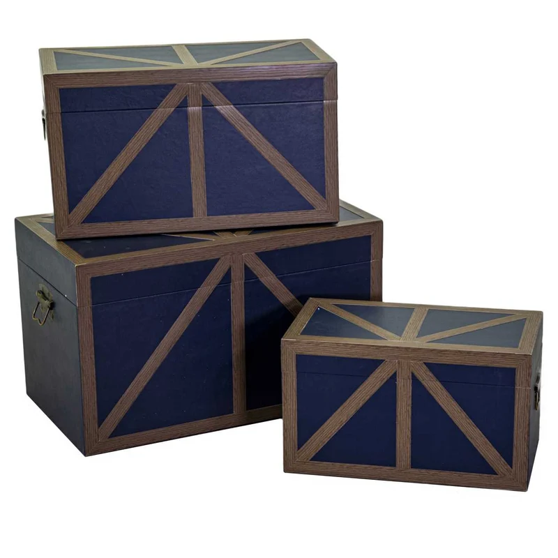 Malle rectangulaire en éco-cuir bleu en bois 1-3 cm68x38h40