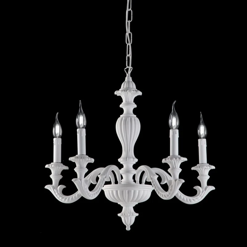 Lustre Shabby blanc en bois et pâte de bois 5 lumières