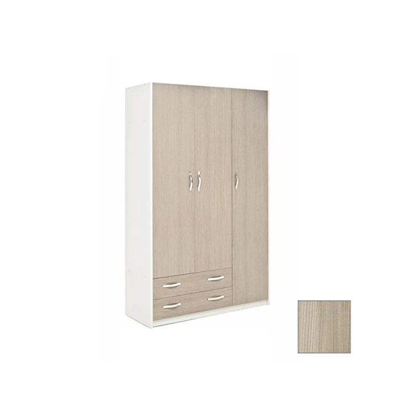 Armoire 3 portes et 2 tiroirs, Façade en orme blanc, 135x52xH 210 cm