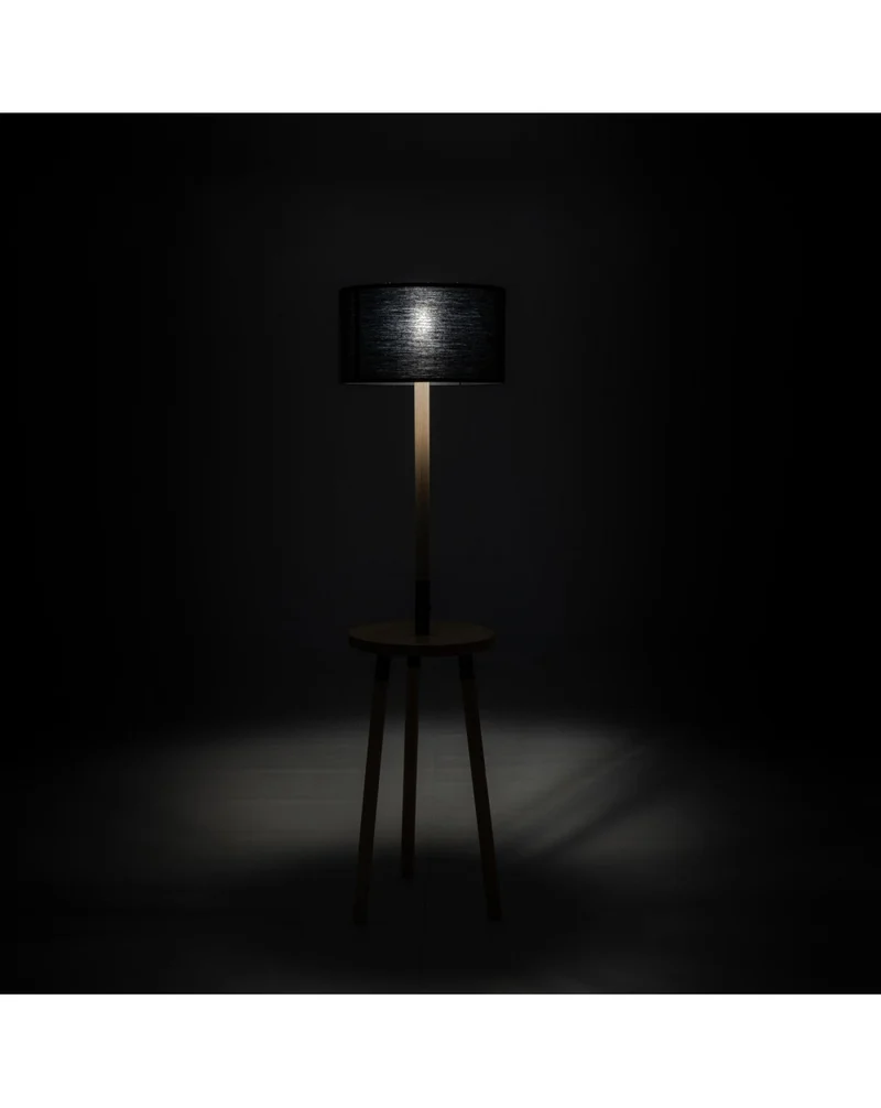 Lampadaire Acrux en tissu noir et bois STS
