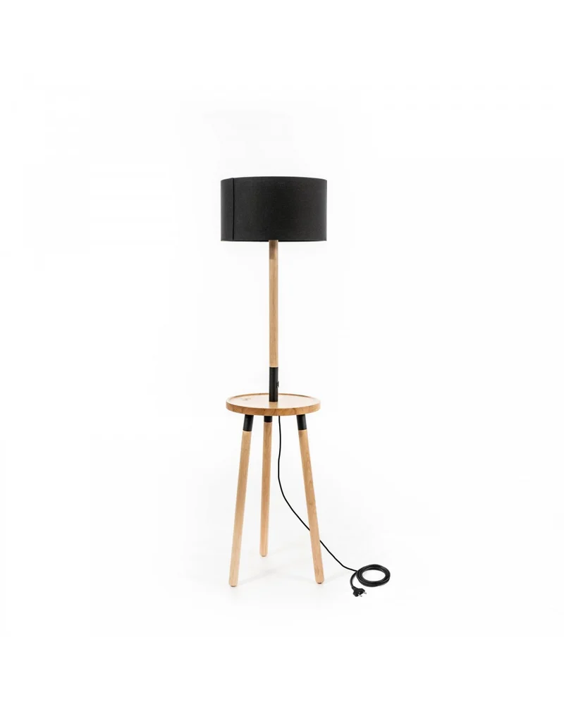 Lampadaire Acrux en tissu noir et bois STS