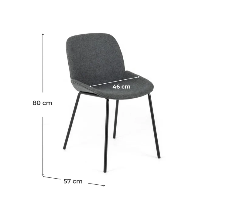 4x Chaise en tissu gris foncé avec structure noire 57x46xH80 cm