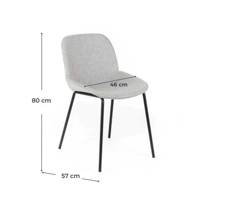 4x Chaise en tissu gris clair avec pieds en bois 57x46xH80 cm