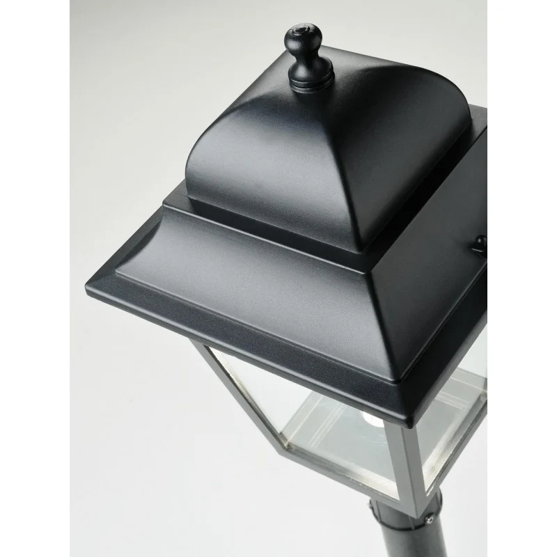Lampadaire en aluminium moulé sous pression noir avec diffuseurs en verre transparent h. 293 cm