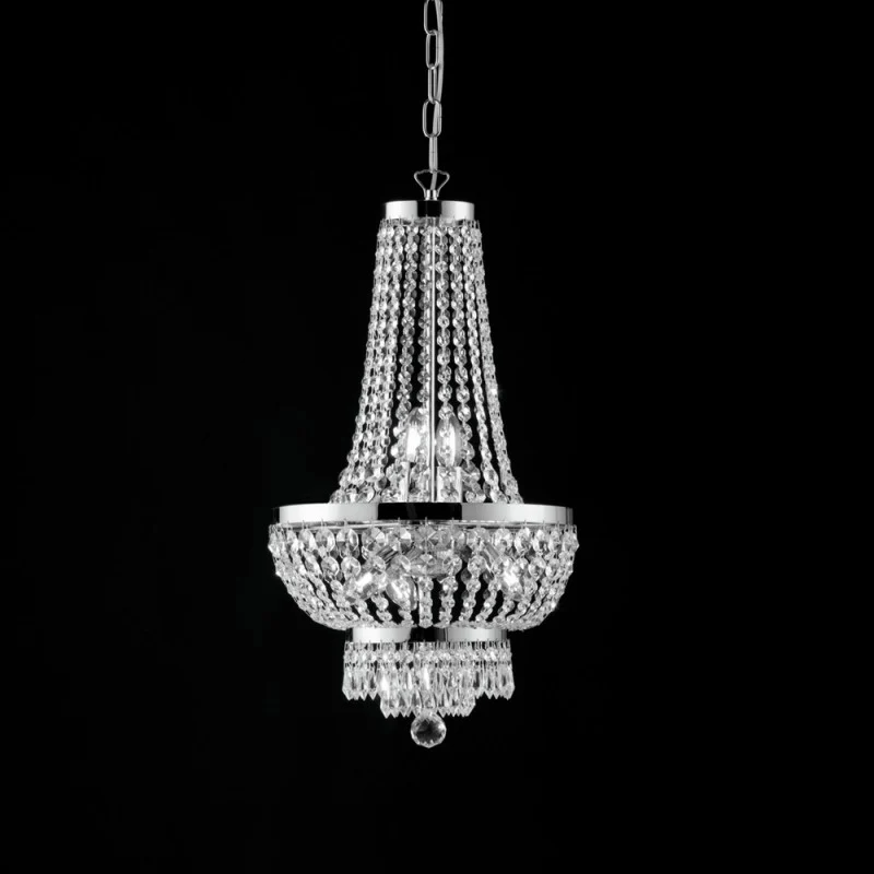 Lustre impérial en fer chromé et laiton à cinq lumières 35x h70 cm